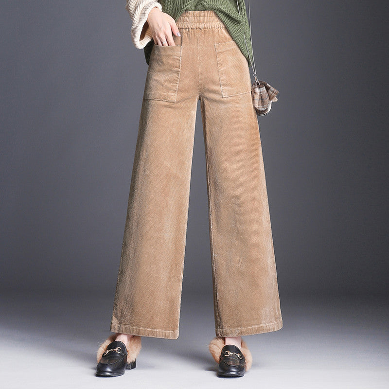 Pantalon Velours Côtelé À Taille Haute Évasé Avec Poches Plaquées Ourlet Rétro Vintage Charlotte