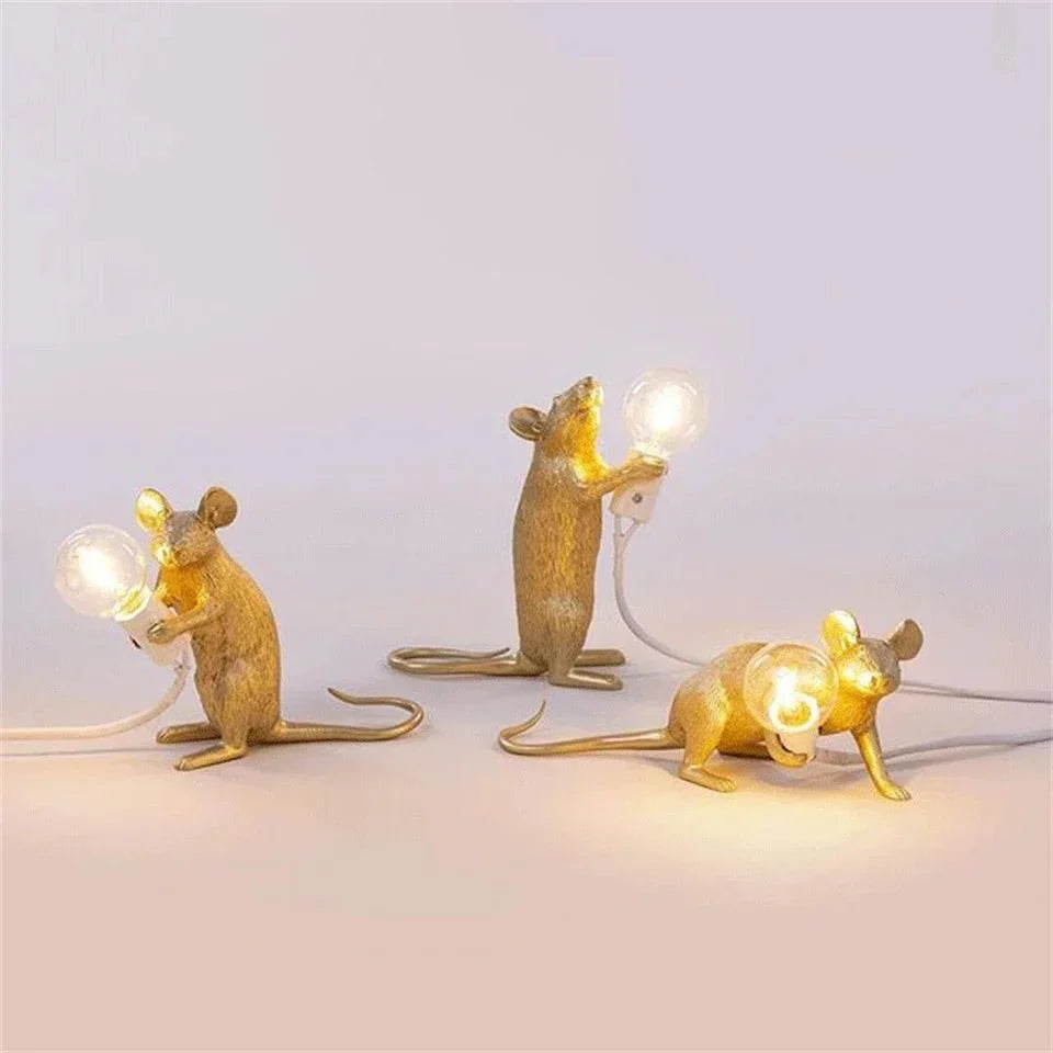 Lampe De Table Souris Dorée Avec Ampoule LED Design Ludique Et Luxueux Pour La Maison