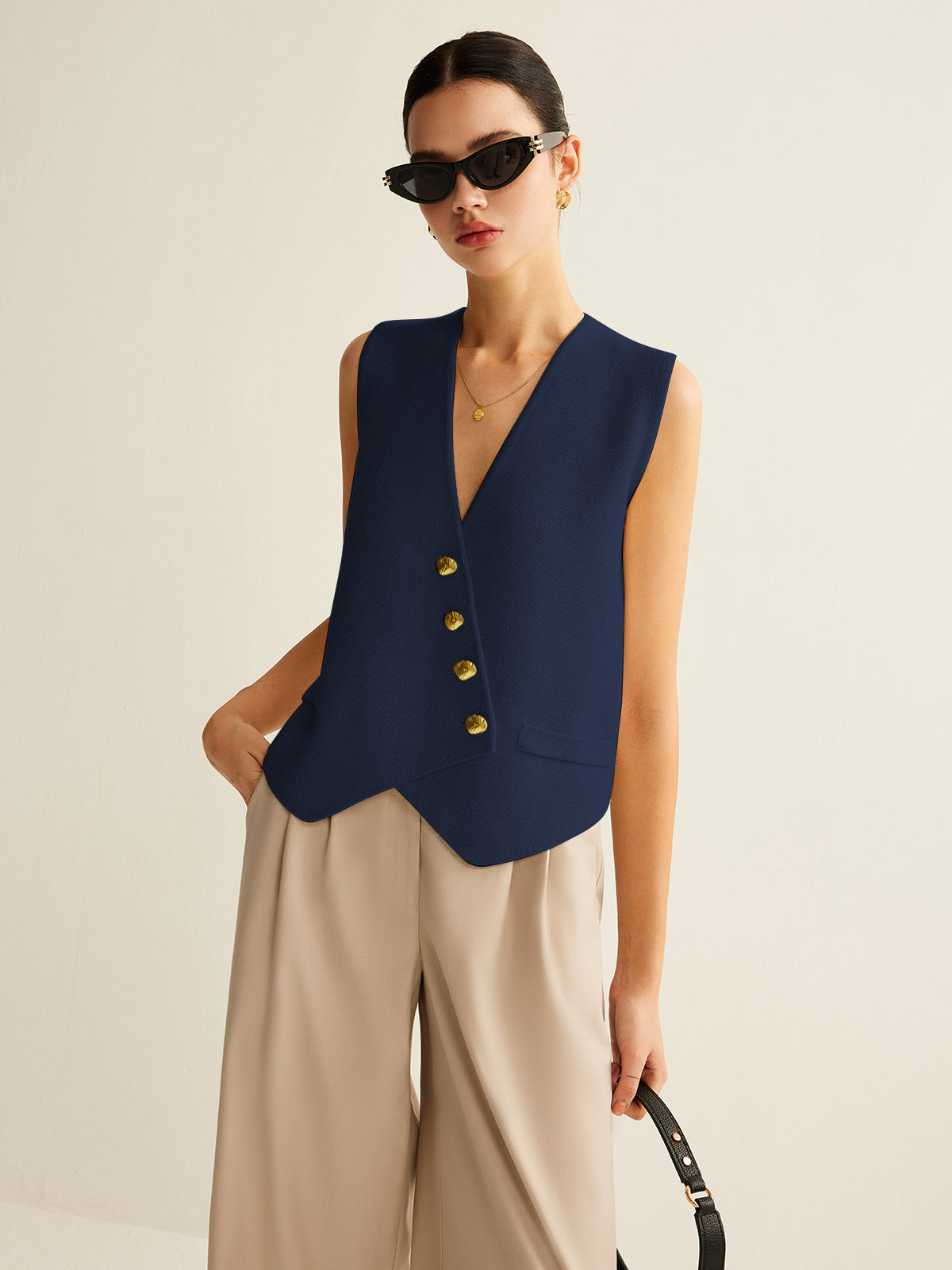 Gilet Tricot À Boutons Asymétriques Amawinc Pour Travail Et Loisirs Avec Élégance Contemporaine
