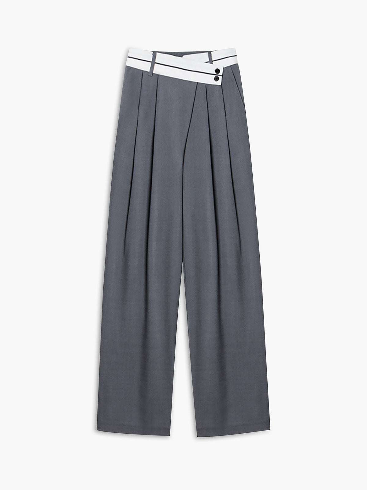 Pantalon Large À Taille Contrastante Asymétrique Pour Femme De Ville À Jambe Large