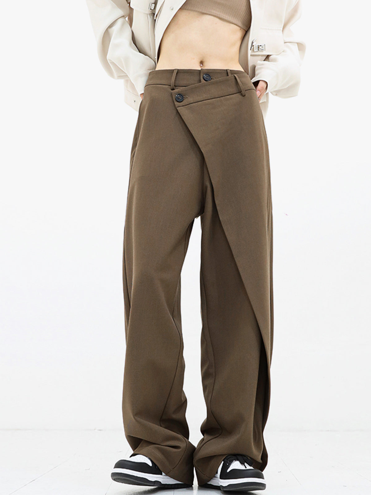 Amawinc Pantalon Large Évasé À Boutons Et Couches Asymétriques Pour Tenue Quotidienne Moderne