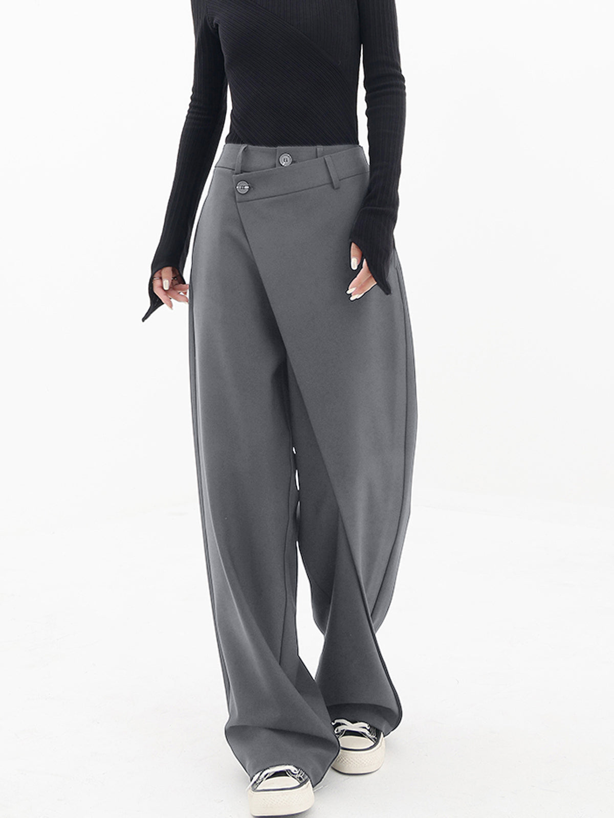 Amawinc Pantalon Large Évasé À Boutons Et Couches Asymétriques Pour Tenue Quotidienne Moderne