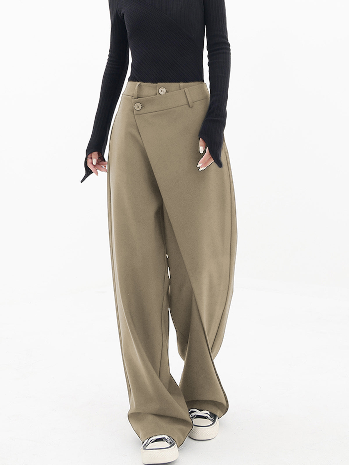 Amawinc Pantalon Large Évasé À Boutons Et Couches Asymétriques Pour Tenue Quotidienne Moderne
