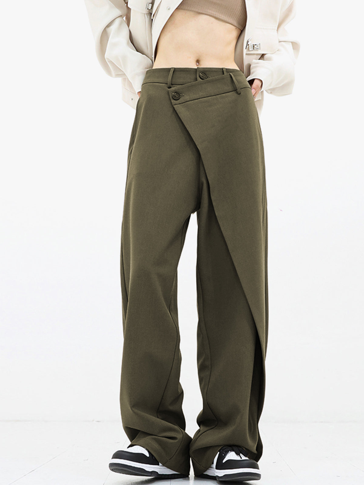 Amawinc Pantalon Large Évasé À Boutons Et Couches Asymétriques Pour Tenue Quotidienne Moderne