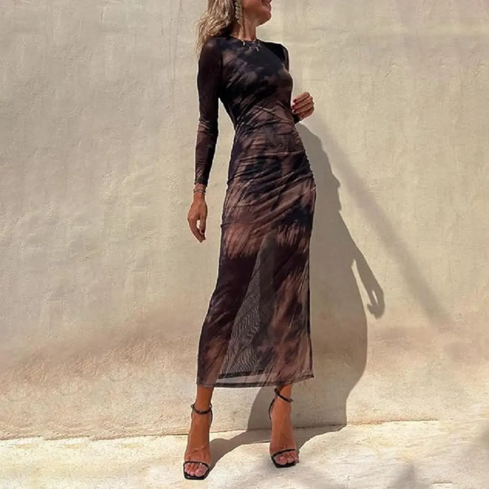 Robe Midi Tie Dye Ava Manches Longues Amawinc Élégante Et City Chic Pour Sorties Soirées