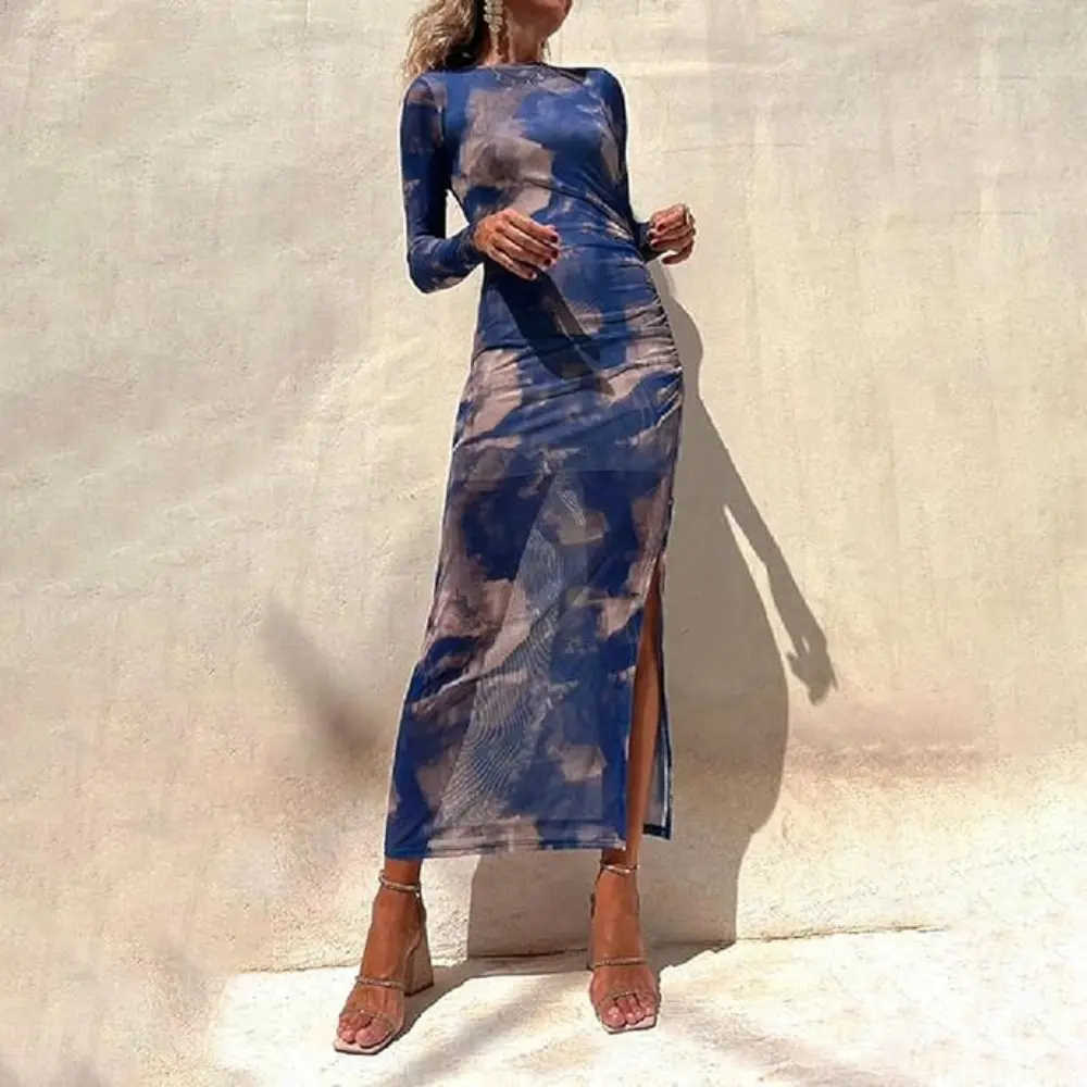 Robe Midi Tie Dye Ava Manches Longues Amawinc Élégante Et City Chic Pour Sorties Soirées