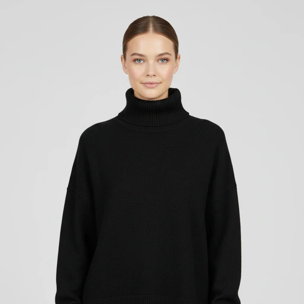 Pull Oversized Pour Femme Col Roulé Tricot Côtelé Épaules Décontractées Pour Couches Confortables