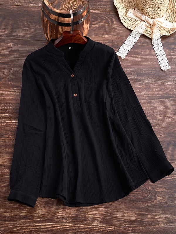 Blouse Femme Décontractée Texture Douce Manches Longues Poches Poitrine Pour Style Quotidien Chic