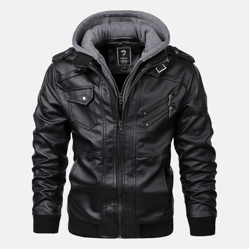 Veste Moto À Capuche Pour Homme En PU Look Cuir Poches Zip Décontractée Hivernale