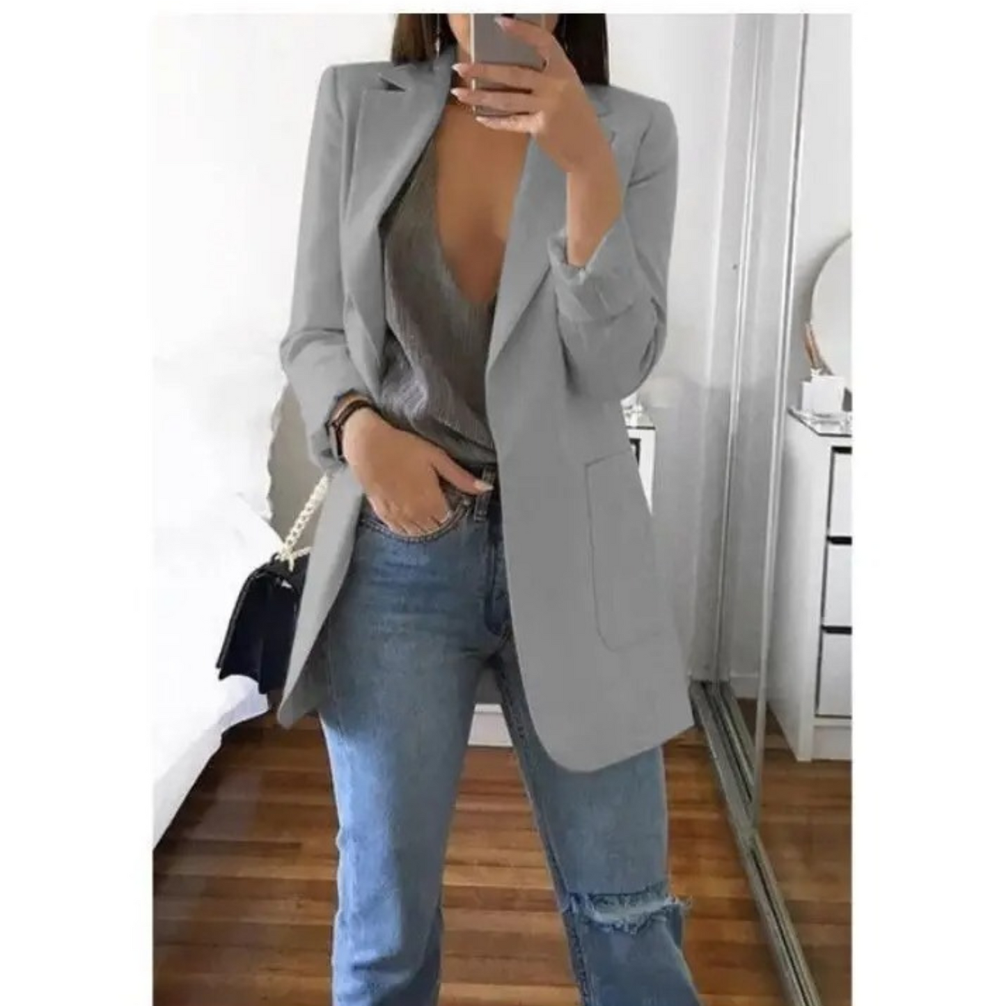 Blazer Femme Amawinc À Coupe Structurée Revers À Encoche Simple Boutonnage Poches Passepoilées