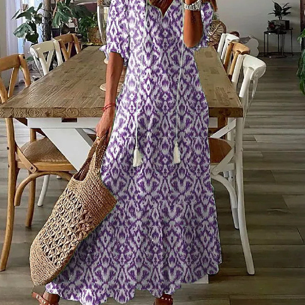 Fudus Kleid mit bedruckten, mittellangen Ärmeln