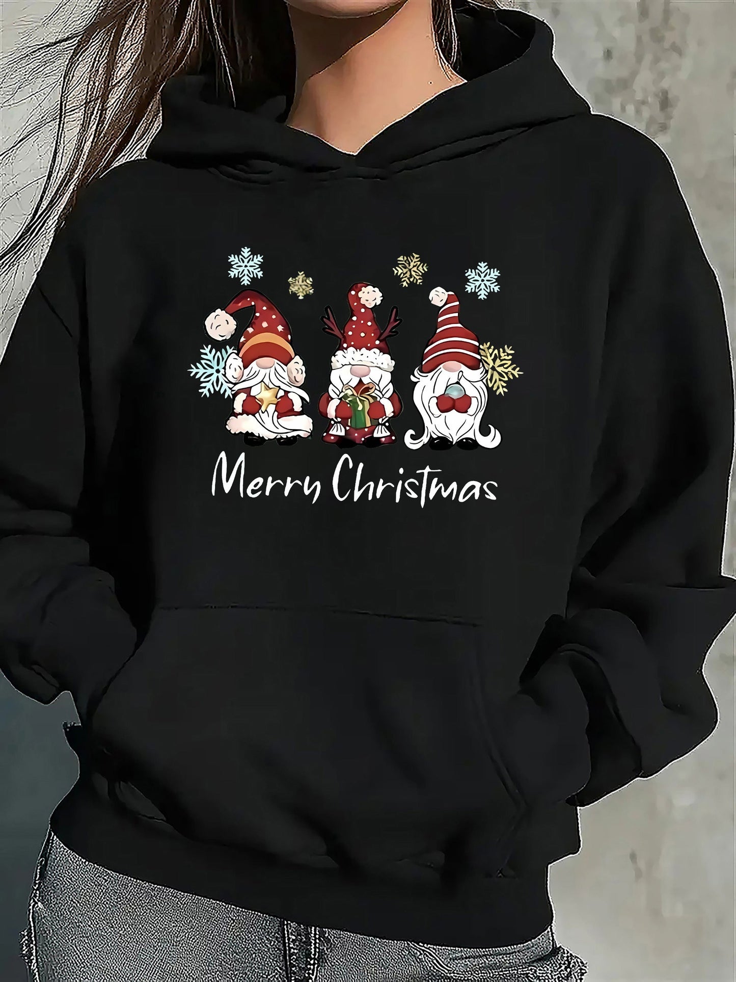 Amawinc | Kapuzenpullover mit Weihnachtsdruck Baumwolle Weihnachtsmann Design