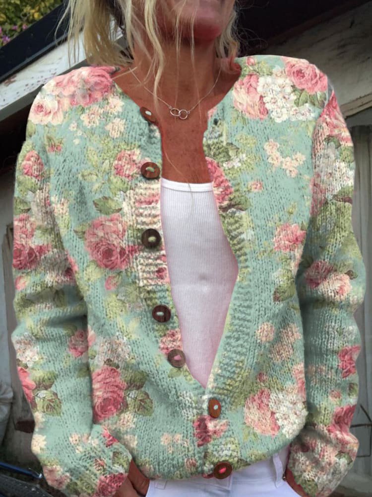 Damen-Strickjacke im klassischen Blumendesign