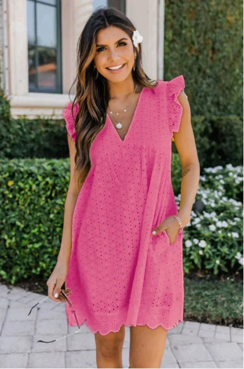 Robe Sans Manches Ete Pour Femmes Amawinc Décolleté En V Avec Broderie Anglaise Légère Et Respirante