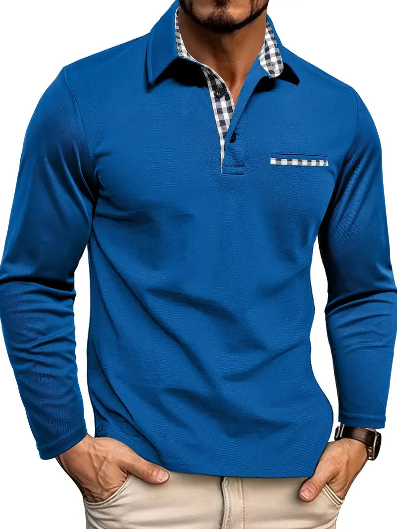 Polo À Manches Longues Pour Homme Jaxon Avec Col À Carreaux Et Mélange De Coton Doux Pour Une Allure Décontractée Chic