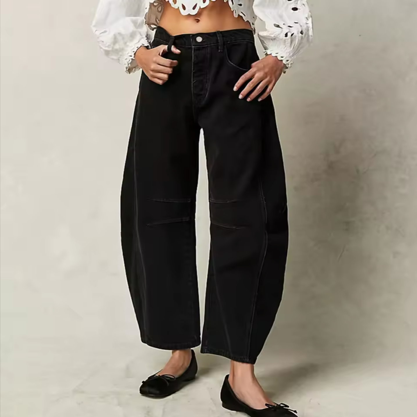 Jean Femme Coupe Décontractée Imprimé Animal Denim Longueur Standard Jambe Barrel Nordisk Flair Confort