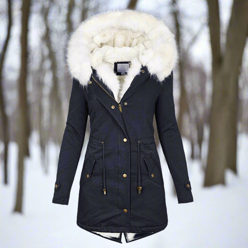 Parka Femme Cintrée Imperméable À Capuche En Fourrure Synthétique Longue Pour Automne Et Hiver