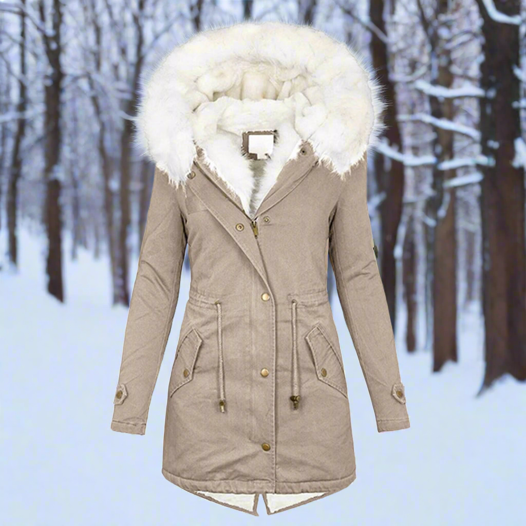 Parka Femme Cintrée Imperméable À Capuche En Fourrure Synthétique Longue Pour Automne Et Hiver