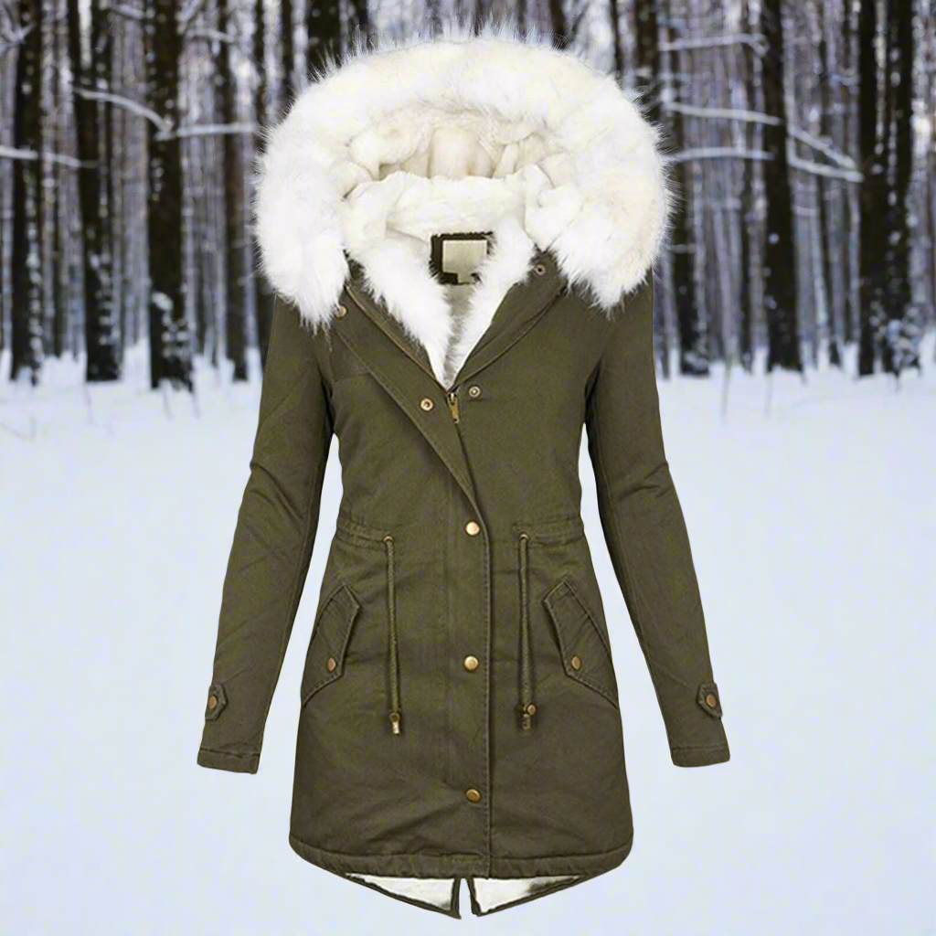 Parka Femme Cintrée Imperméable À Capuche En Fourrure Synthétique Longue Pour Automne Et Hiver