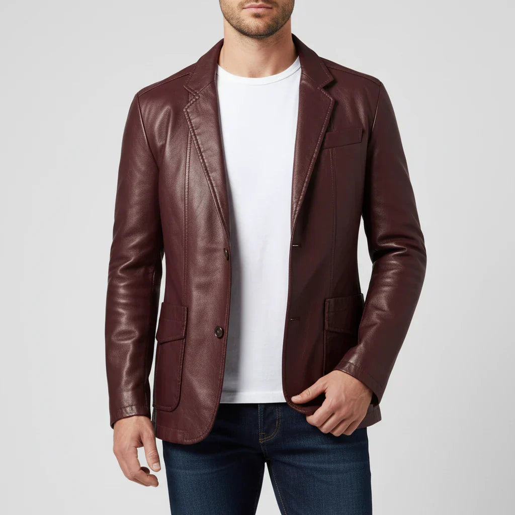 Veste Blazer Homme En Cuir Avec Col Notch Et Poches Patch Par Amawinc En Ligne Premium