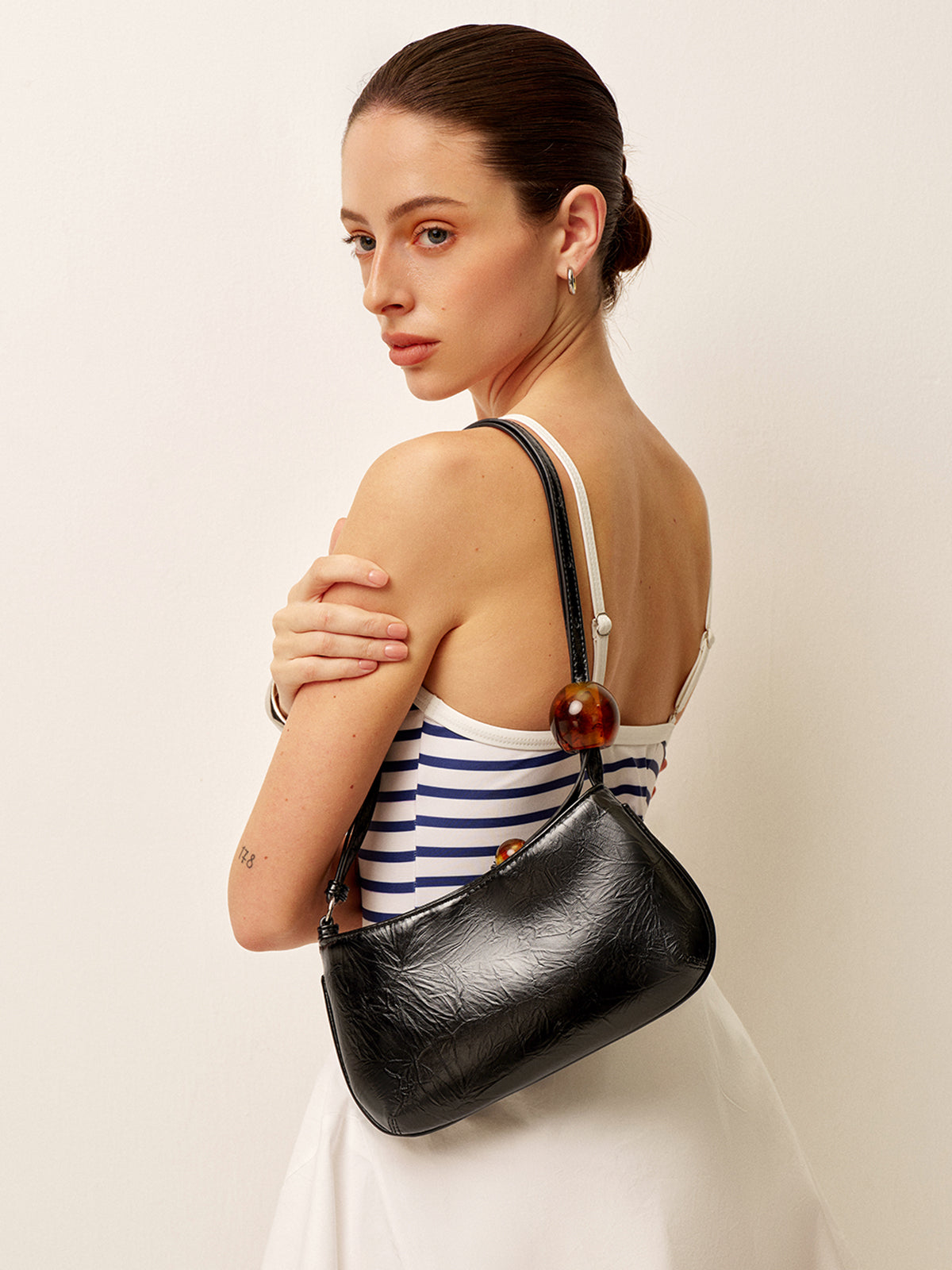Beaded Strap Faux Leather Shoulder Bag - Amawinc
