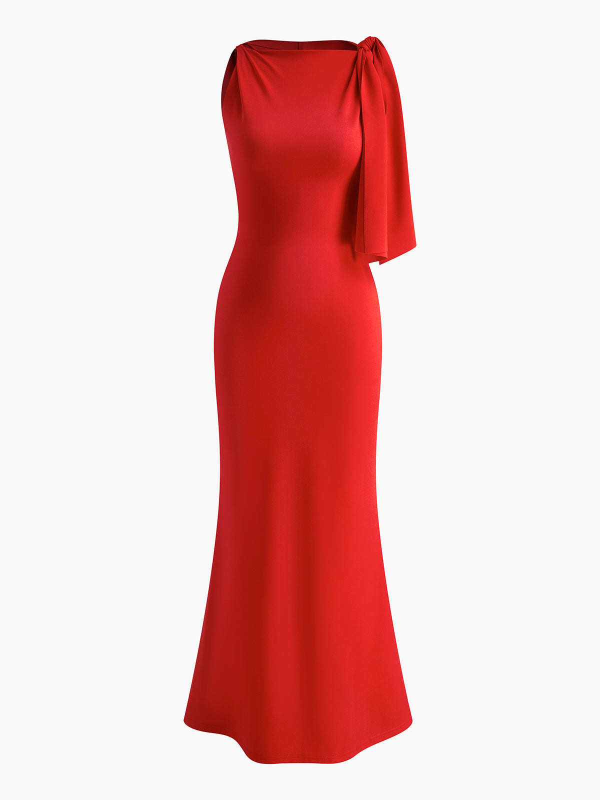 Robe Longue Sans Manches Avec Nœud Et Col Ras Du Cou En Jersey Fluide Pour Mariages Et Soirées Amawinc