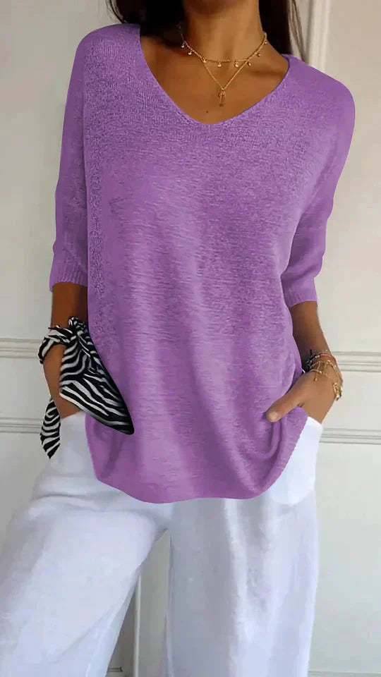 Angenehmes Damen-Strickpullover mit V-Ausschnitt Chiara