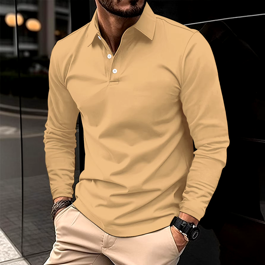 Amawinc Polo À Manches Longues Lucas Pour Homme En Coton Respirant Coupe Slim Décontracté Semi Formel