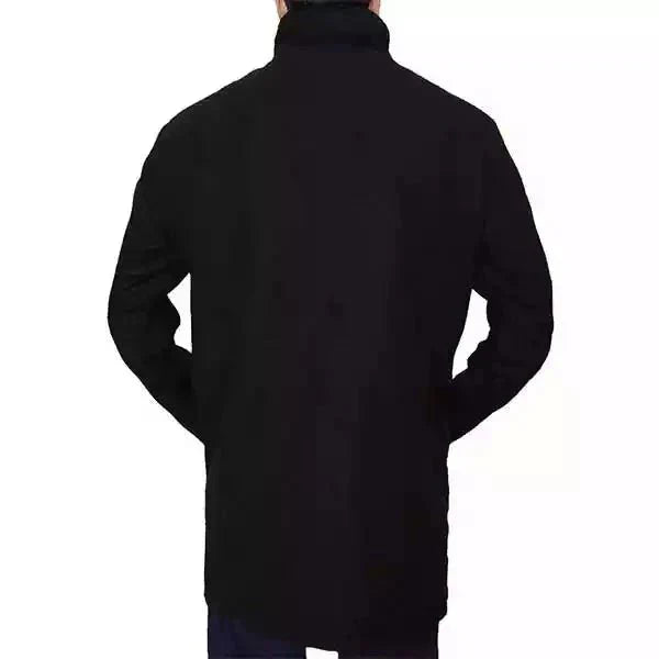 Manteau En Laine Noire Pour Homme Amawinc Col Debout Boutons Devant Pour Hiver Élégant Et Chaud