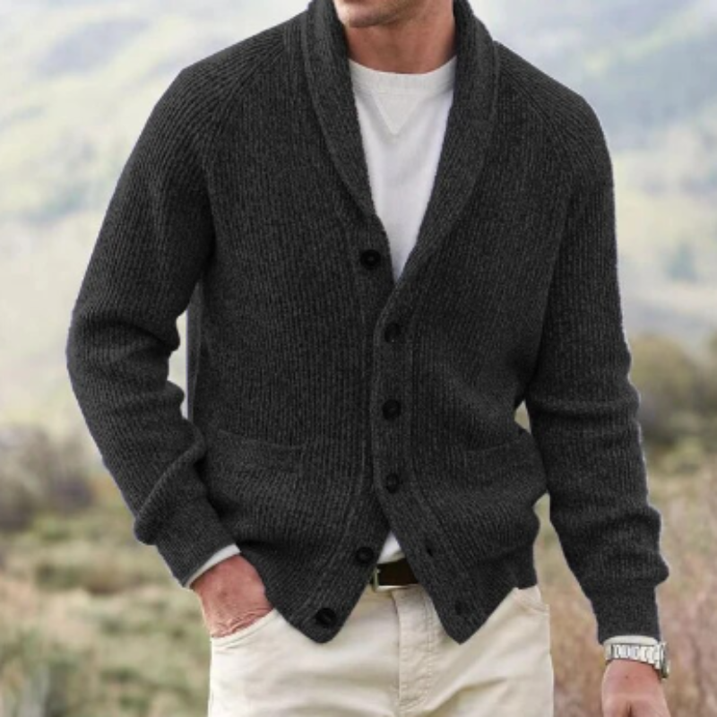 Cardigan Homme Col Châle Boutonné En Maille Avec Poches Frontales Pour Look Décontracté Et Raffiné