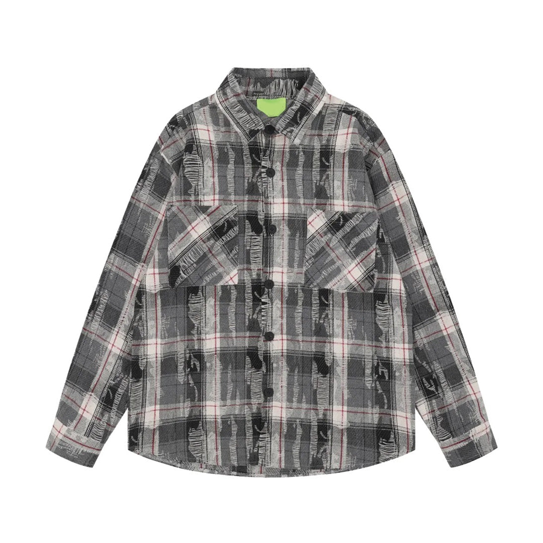 Chemise Amawinc Study In Checks À Carreaux Rouges En Coton Manches Longues Avec Deux Poches Poitrine Oversized