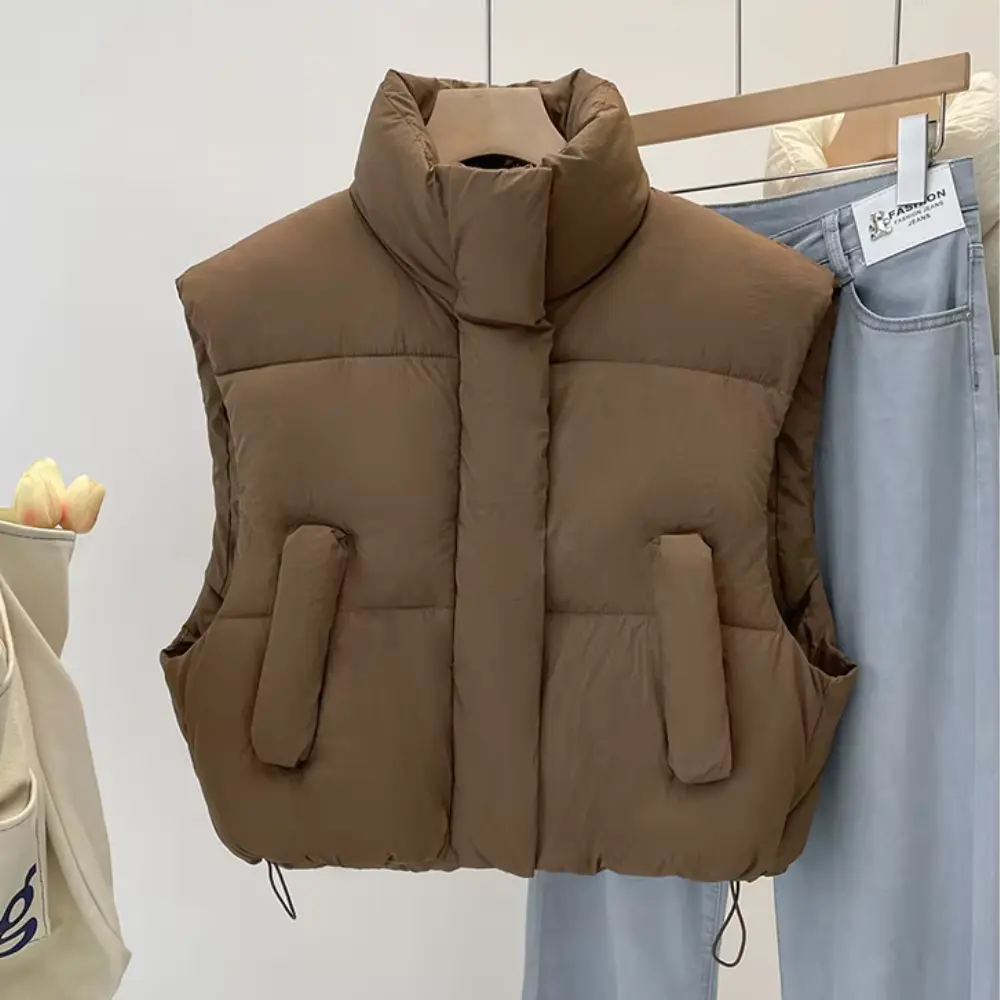 Gilet Court Épais Sans Manches Avec Deux Poches Avant Pour Un Style Décontracté Et Chaud