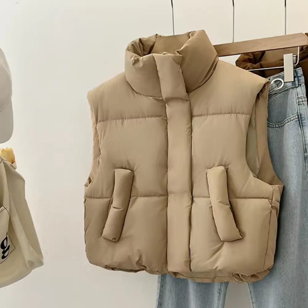 Gilet Court Épais Sans Manches Avec Deux Poches Avant Pour Un Style Décontracté Et Chaud