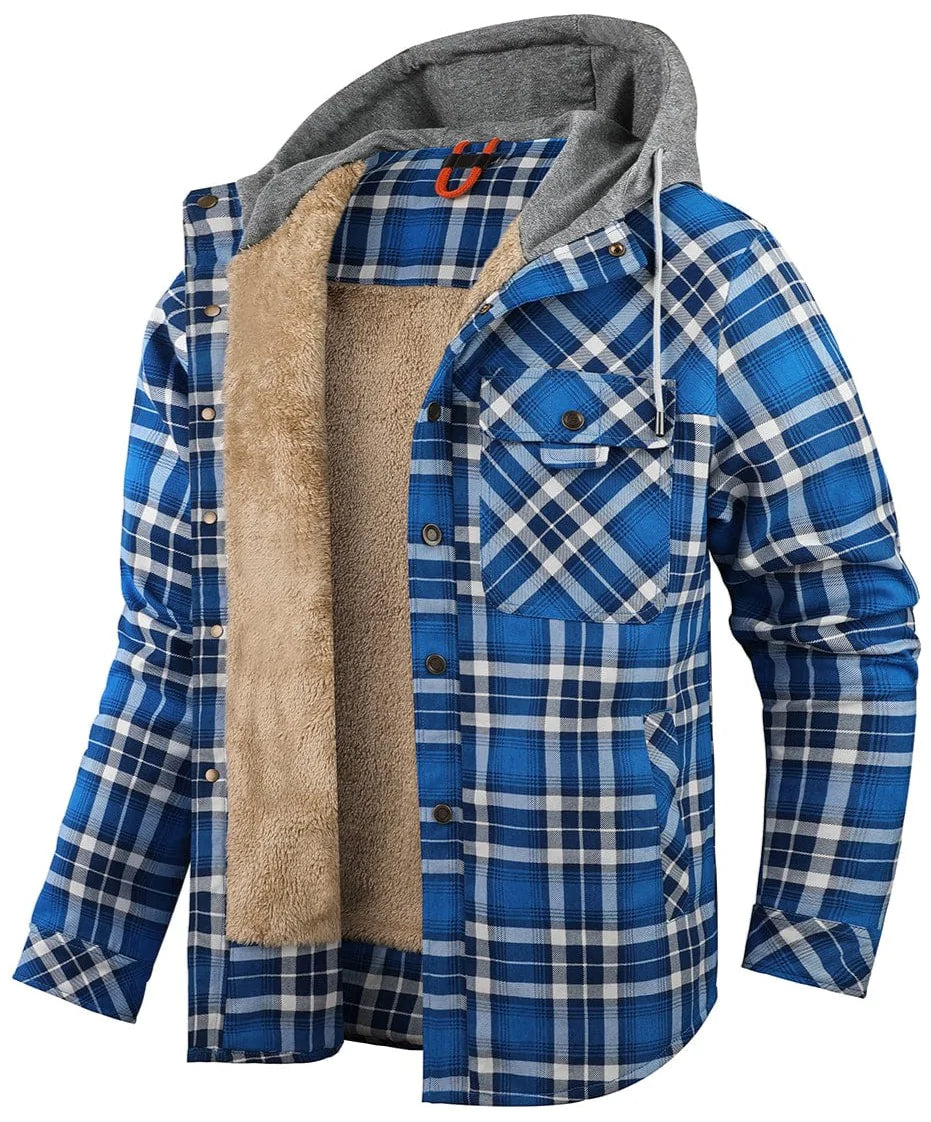 Manteau À Capuche À Carreaux Pour Homme Chaud Doublé Polaire Avec Fermeture Boutons Design Amawinc
