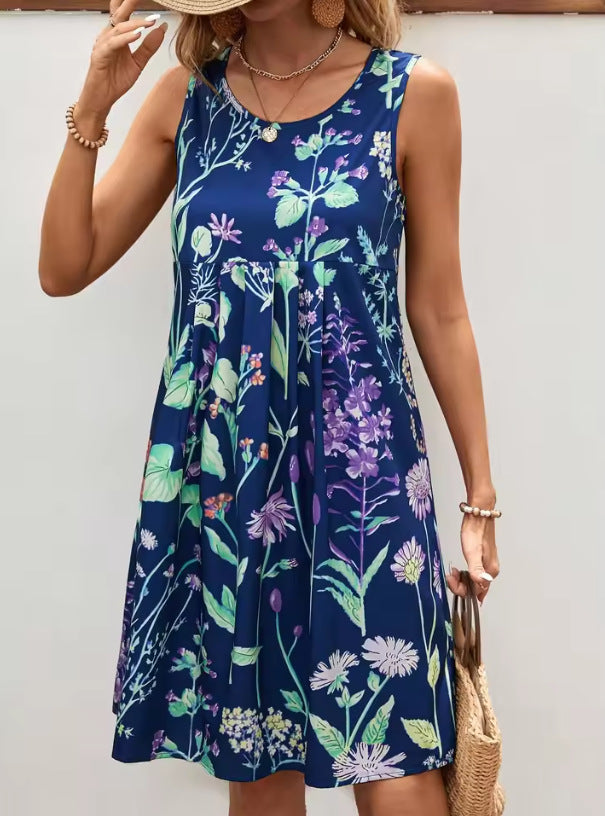 Robe Veste Sans Manches Femme Coupe Décontractée Imprimé Floral Léger Court Pour Été Vacances