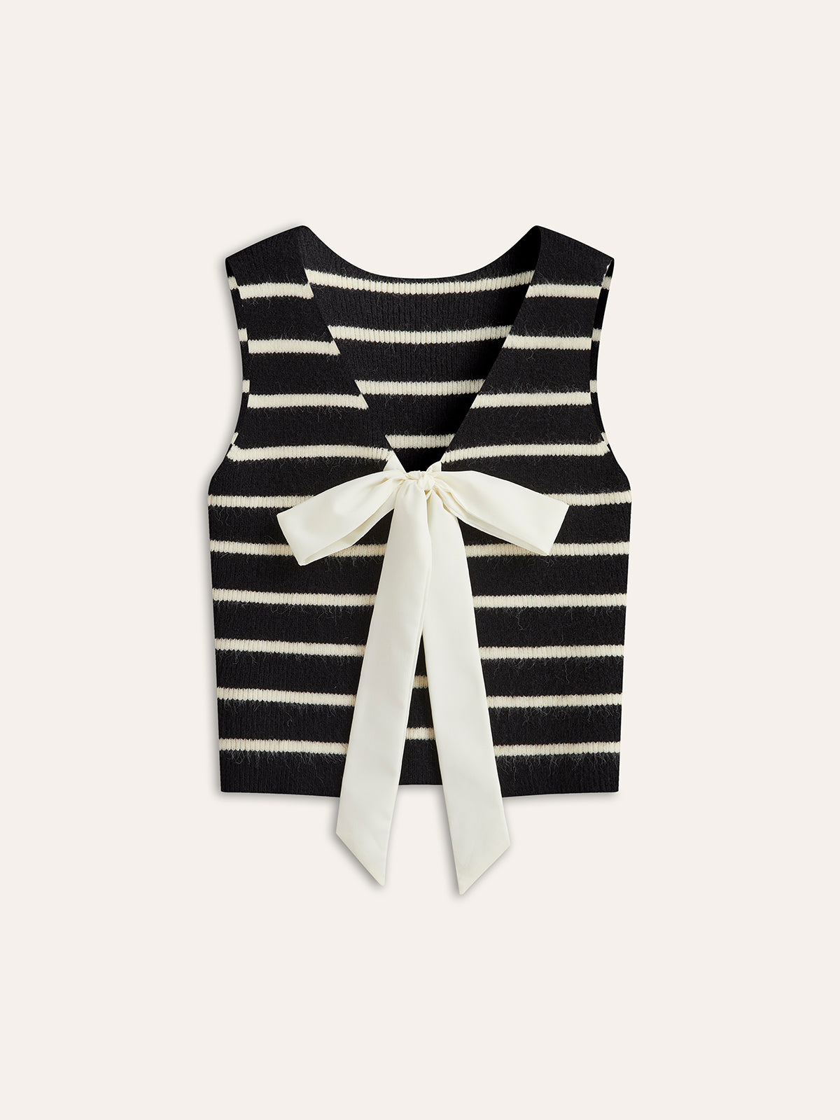Gilet En Tricot Rayé Avec Nœud Dans Le Dos Et Détail Satiné Ouvert Pour Femme Moderne