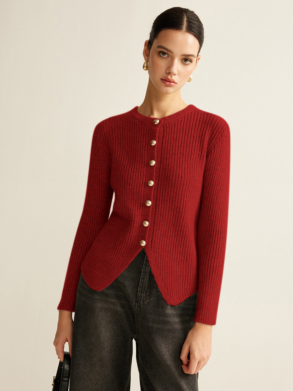 Cardigan Boutonné À Fente Maille Élégante Pour Le Travail Mélange Polyester Coton Coupe Regular