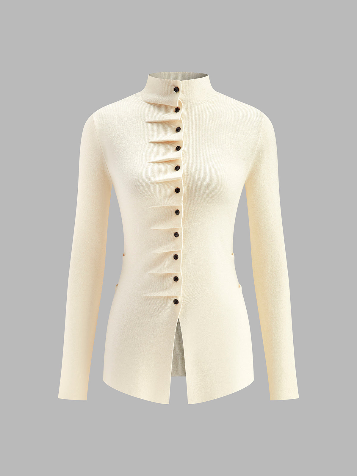 Top Tricot Plissé Boutonné À Fente Manches Longues Pour Femme Décontracté Élégant Pour Travail Vacances Mariage