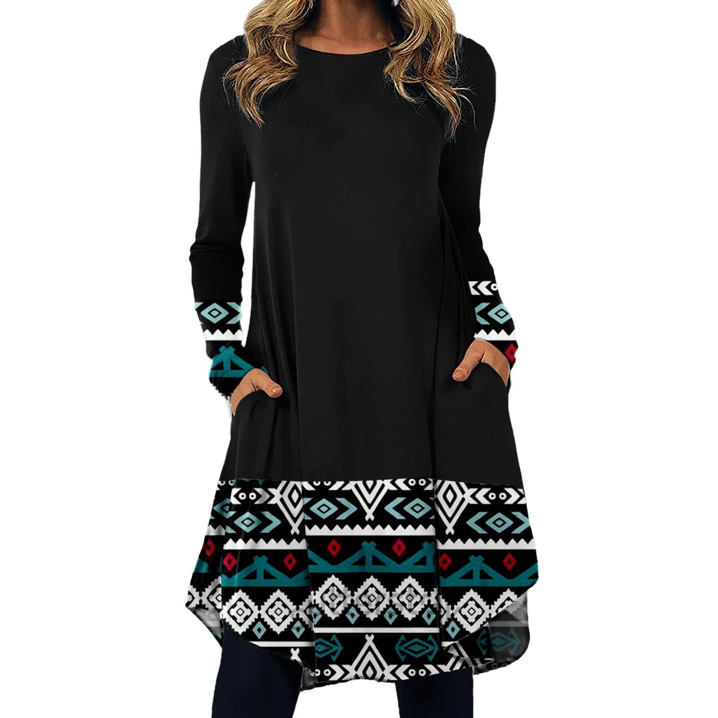 Fudus | Modernes Kleid mit gemustertem Taillenbund