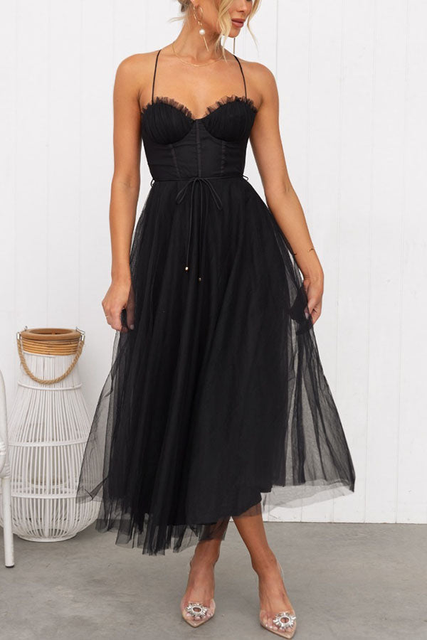 Robe Midi Tulle Karen Amawinc Pour Événements Printemps Été Élégante Et Romantique