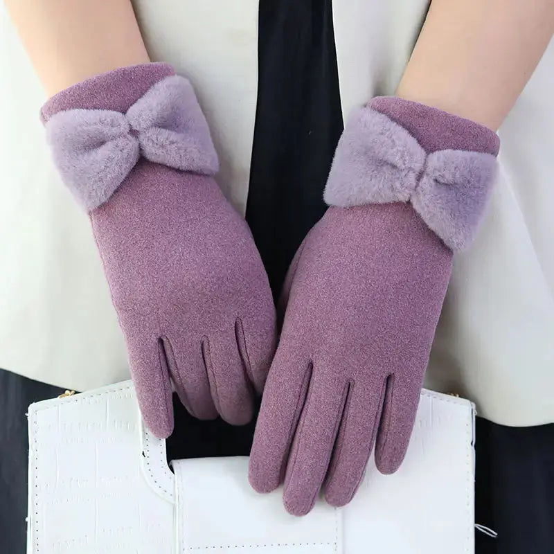 Gants D Hiver Polaire Avec Doublure Chaude Antiglisse Compatibles Écran Tactile Résistants Au Vent Détail Noeud