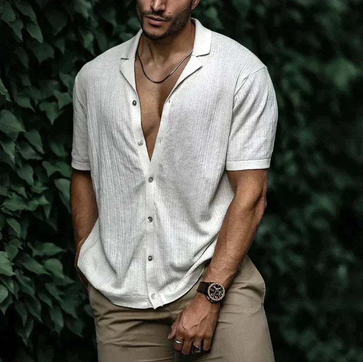 Chemise Homme Manches Courtes Léger Respirant en Lin et Coton Décontractée Coupe Vacances Été