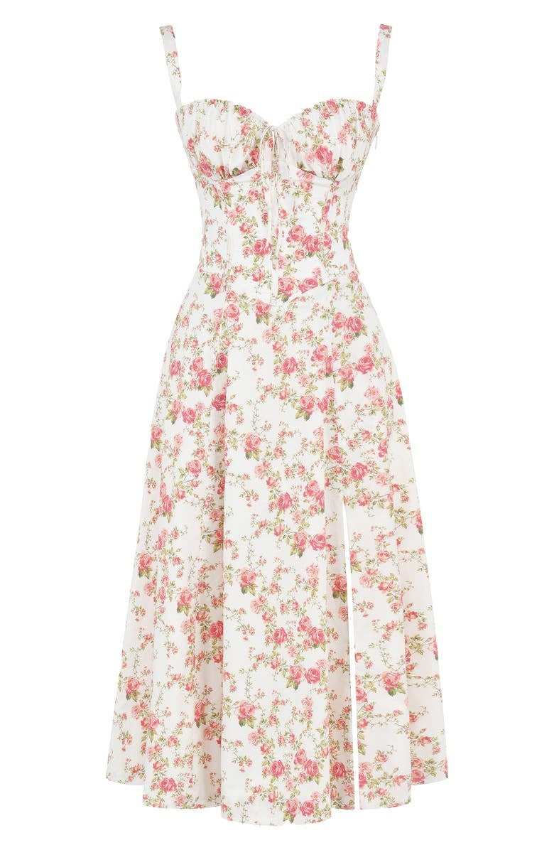Robe Midi Femme Florale Imprimé Encolure En Cœur Et Coupe Aline Pour Été Et Fêtes