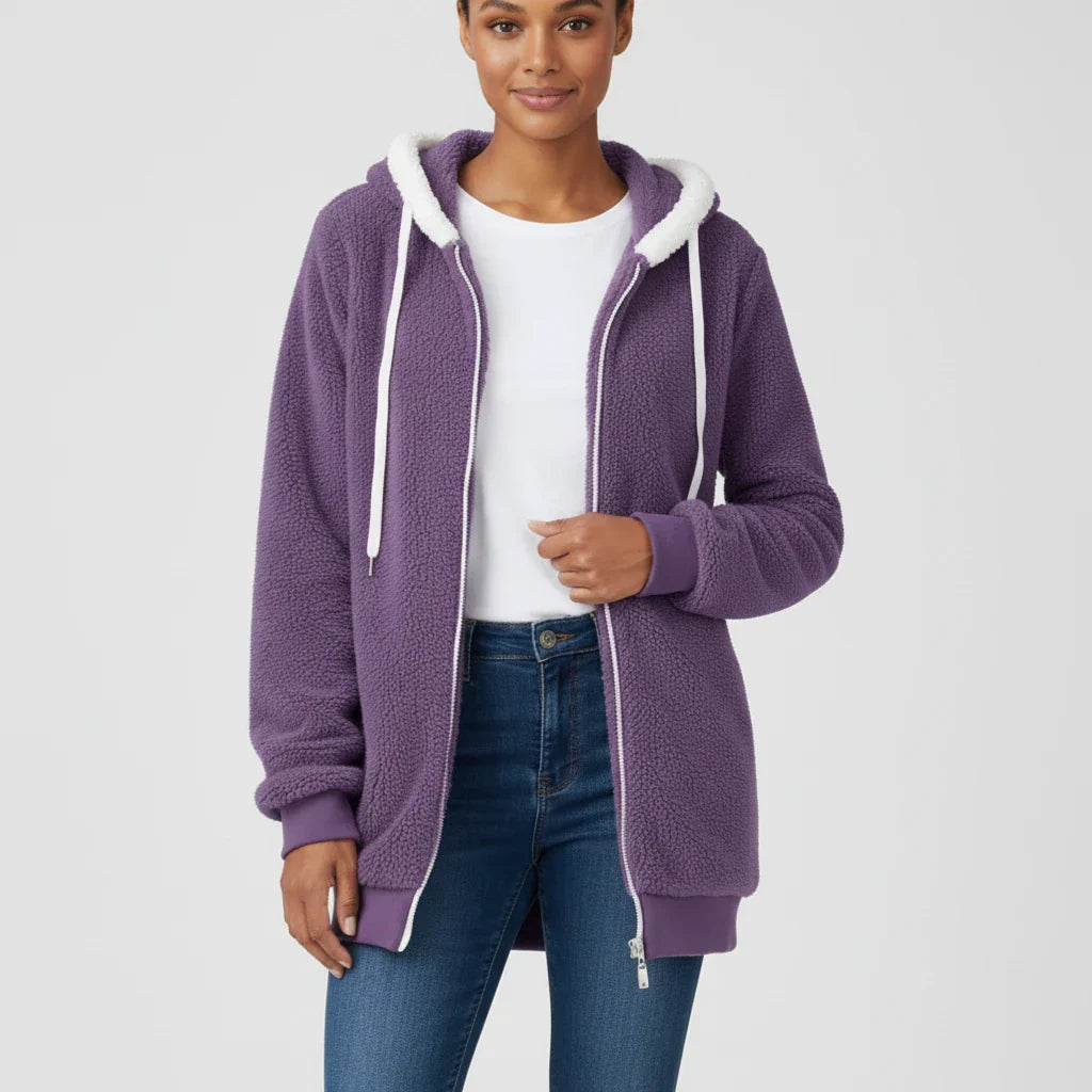 Pull À Capuche Zippé Pour Femme Doublé Sherpa Mi Long Pour Automne Hiver Confort