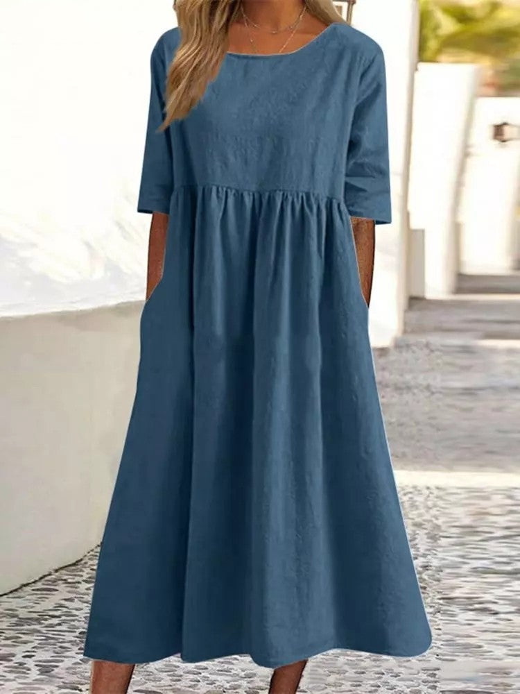 Baumwollleinen Kleid für Damen von Fudus mit Taschen