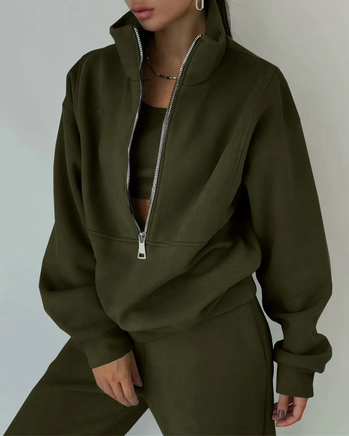 Damen Langarm-Sweatshirt und Hose mit Reißverschluss von Fudus