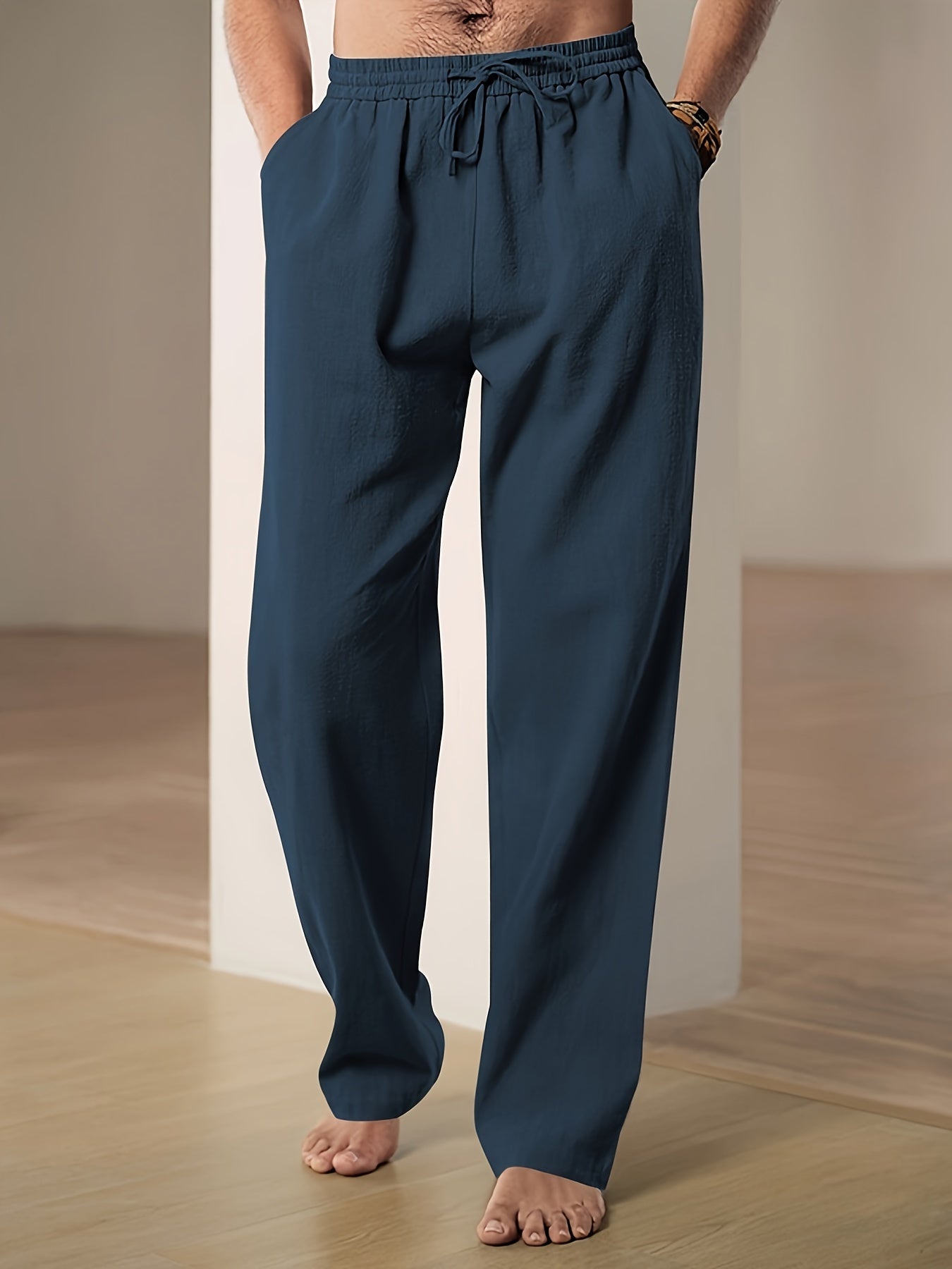 Pantalon De Détente Pour Homme Léger Coupe Décontractée Avec Taille Élastique Et Cordon De Serrage Style Nordique