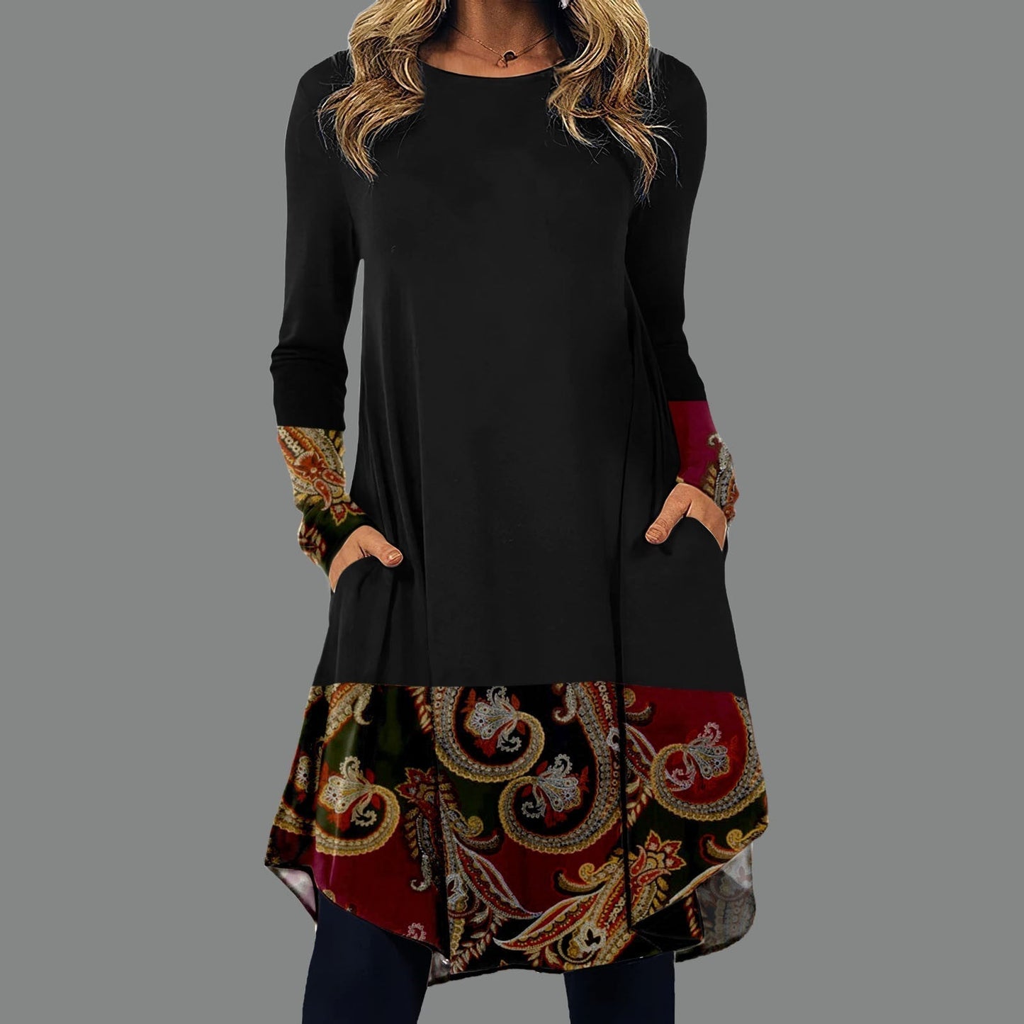 Fudus | Modernes Kleid mit gemustertem Taillenbund