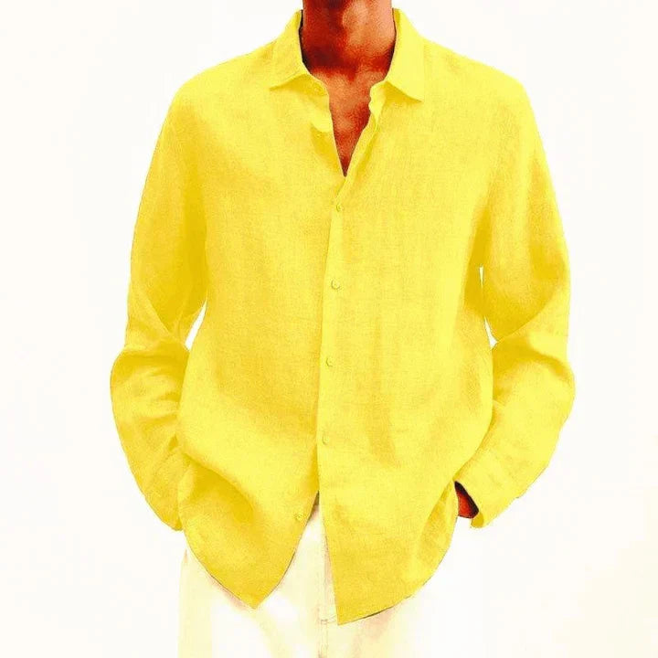 Chemise Homme Lin Léger Coupe Classique Manche Longue Bouton Respirante Été Style Décontracté