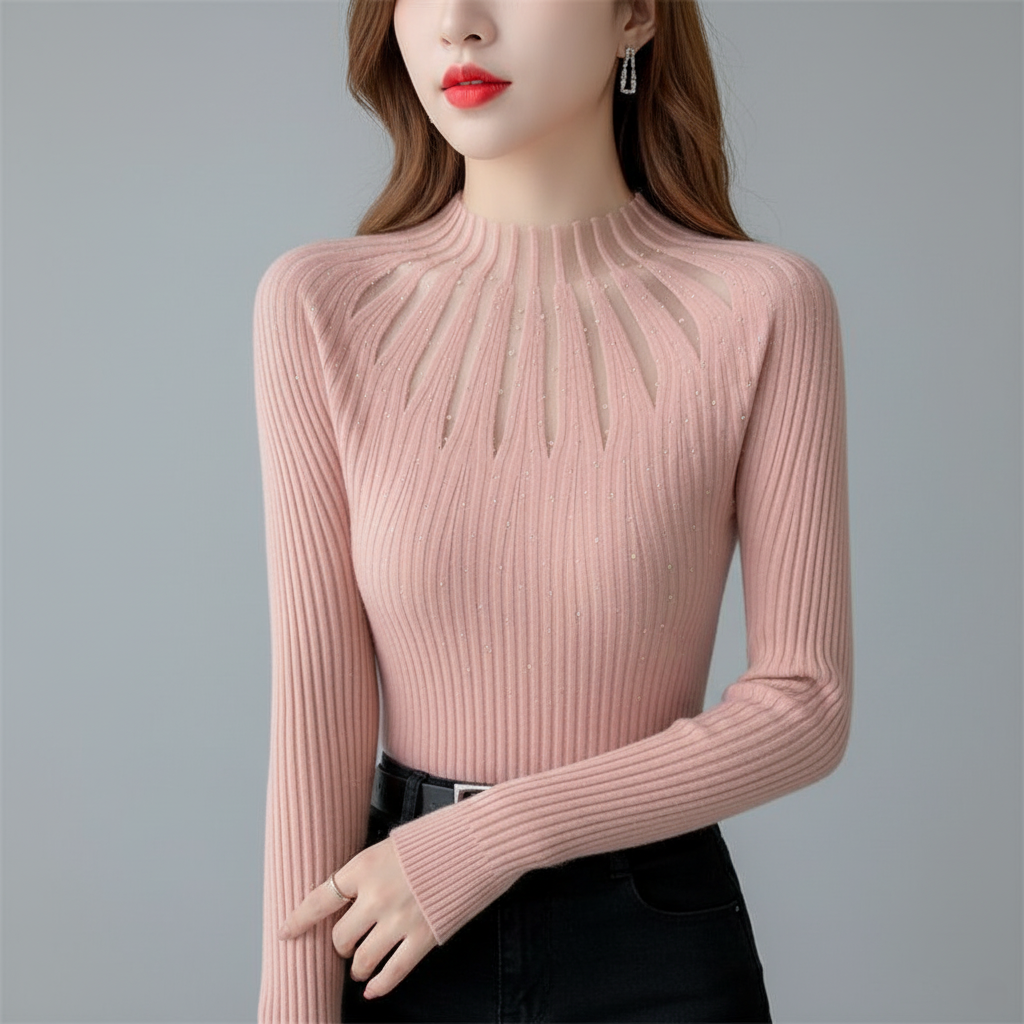 Top Femme En Maille Côtelée Chic Avec Décolleté Subtil Style Quotidien Amawinc Confortable